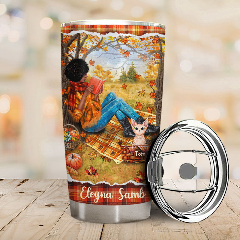 Reading Cats Girl And She Lived Happily Ever After - Personalized Custom Tumbler