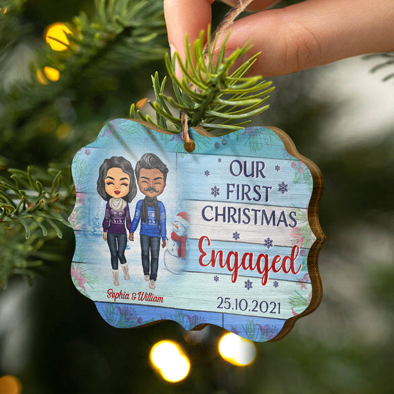 Couple Our First Christmas Together - Christmas Gift For Couple - Personalized Custom Wooden Ornament, Aluminum Ornament