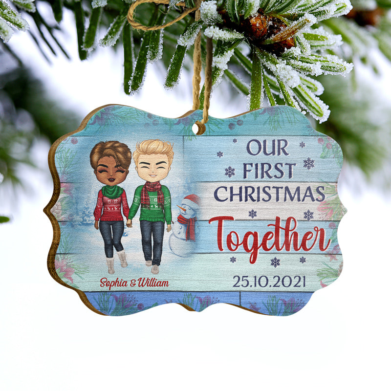 Couple Our First Christmas Together - Christmas Gift For Couple - Personalized Custom Wooden Ornament, Aluminum Ornament