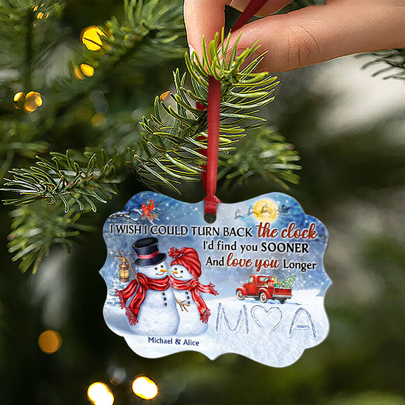 Snowman Couple I Wish I Could Turn Back The Clock - Christmas Gift For Couple - Personalized Custom Aluminum Ornament