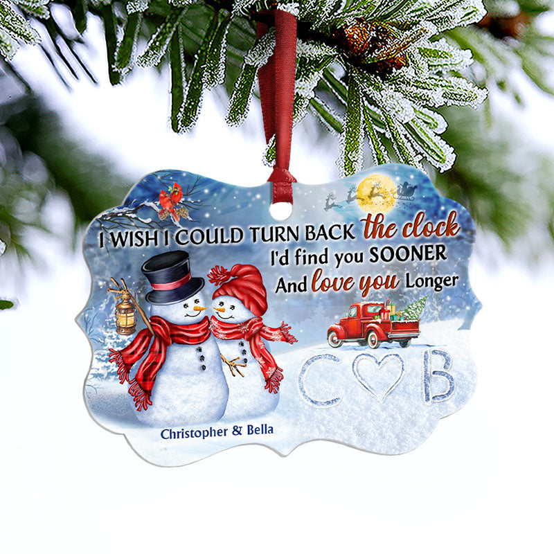 Snowman Couple I Wish I Could Turn Back The Clock - Christmas Gift For Couple - Personalized Custom Aluminum Ornament