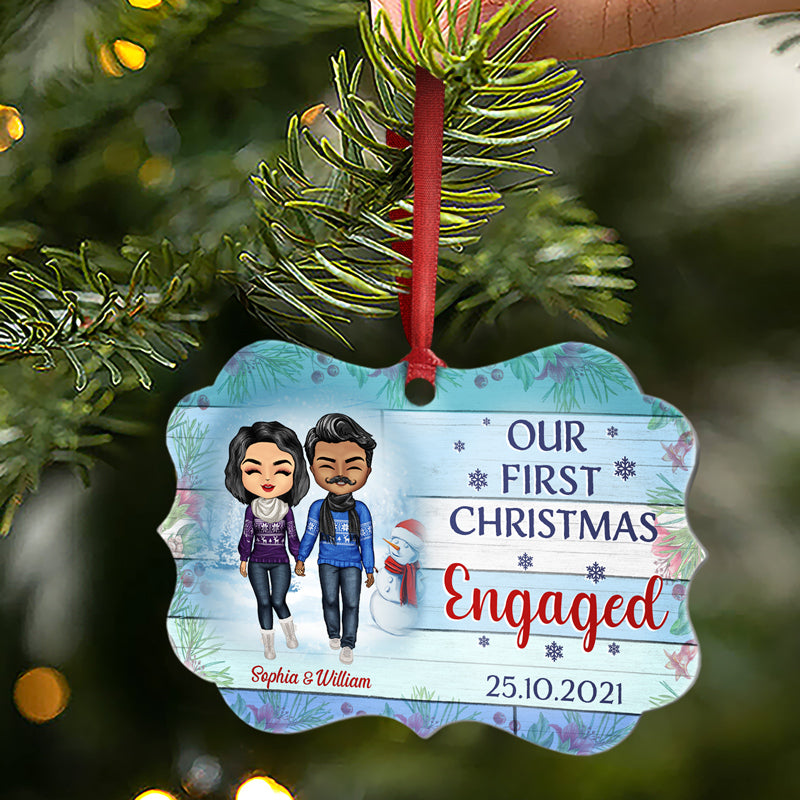 Couple Our First Christmas Together - Christmas Gift For Couple - Personalized Custom Wooden Ornament, Aluminum Ornament