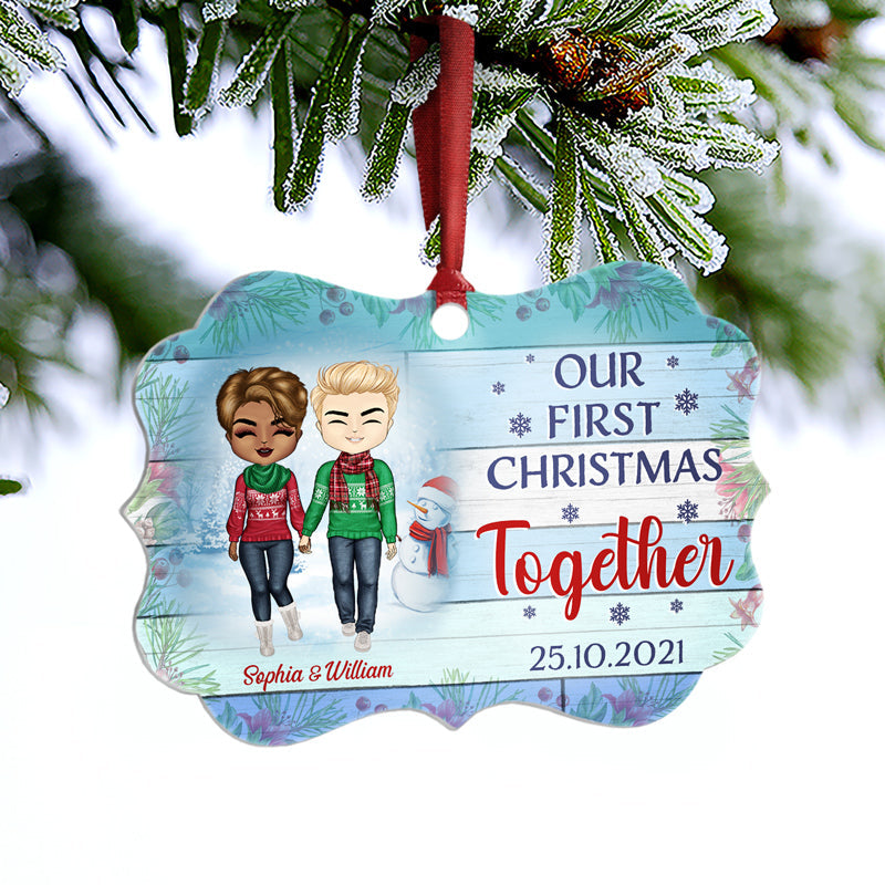 Couple Our First Christmas Together - Christmas Gift For Couple - Personalized Custom Wooden Ornament, Aluminum Ornament