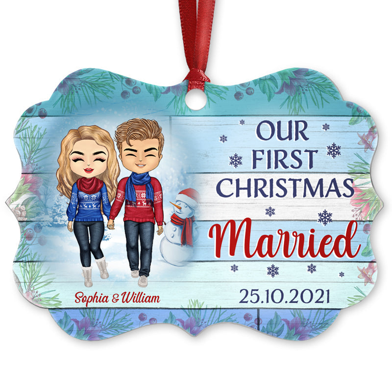 Couple Our First Christmas Together - Christmas Gift For Couple - Personalized Custom Wooden Ornament, Aluminum Ornament